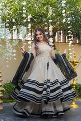 Premium Ivory Organza Anarkali Gown with Grand Flare