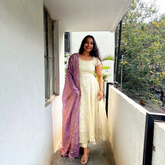 Cream Anarkali Dress with Lavender Dupatta – Elegant Women’s Ethnic Wear