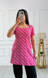 Festive Pink & White Stripe Multi-Wear Kurti - Adjustable Fit