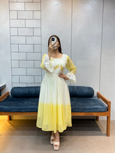 Sunshine Yellow Georgette Maxi Dress | Handcrafted Beads & Kardana | Comfortable Cotton Inner