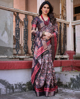 Elegant Multicolor Linen Saree with Traditional Patterns | Lightweight Festive Wear