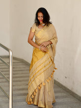 Luxury Off White Gold Kasavu Saree with Designer Tassel Pallu