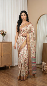Elegant Floral Woven Tissue Silk Saree with Rich Zari Border