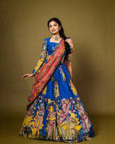 Vibrant Kalamkari Lehenga Choli Set with Multicolor Cultural Prints
