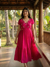 Designer Rani Pink Ethnic Gown for Women with Moti Kardana Hand Embroidery