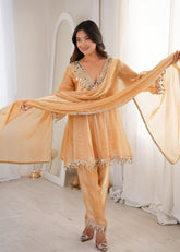 Chickoo Party Wear Kurti Set with Real Mirror Work | Fendy Fabric Suit Set
