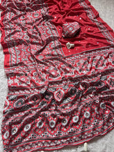 Radiant Red Semi Model Silk Saree with Ajrakh Print & Real Mirror Work