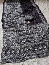 Classic Black Semi Model Silk Saree with Ajrakh Print & Real Mirror Work