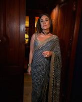 Traditional Navy Ajrakh Saree with Contemporary Mirror Detailing