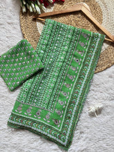 Designer Green Saree with Mirror Work & Ajrakh Print