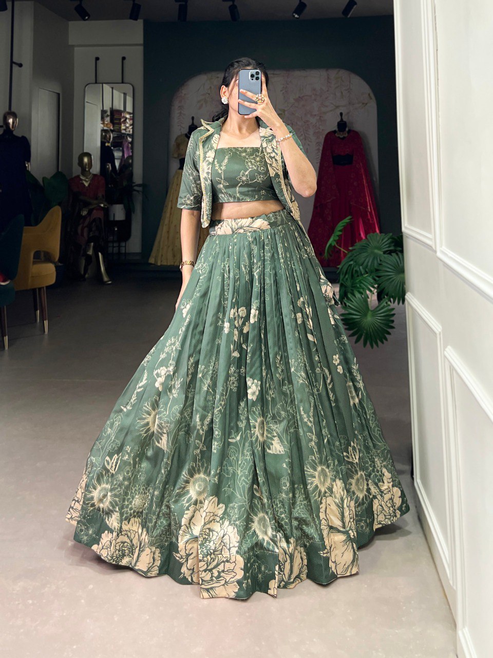 Ethereal Radiance: Mauve Tussar Silk Lehenga with Jacket ( koti )