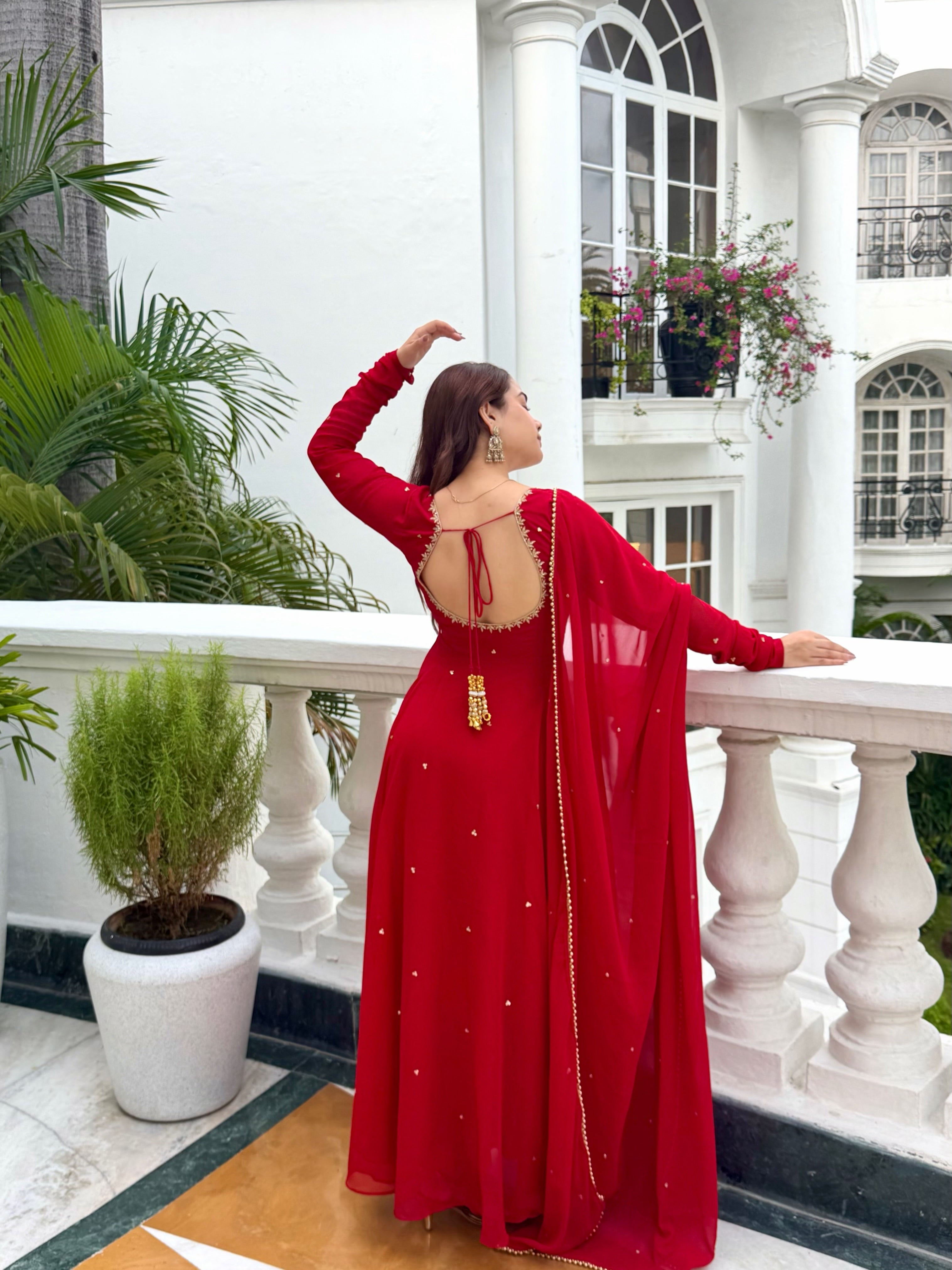Red Premium Georgette Suit Set with Dupatta