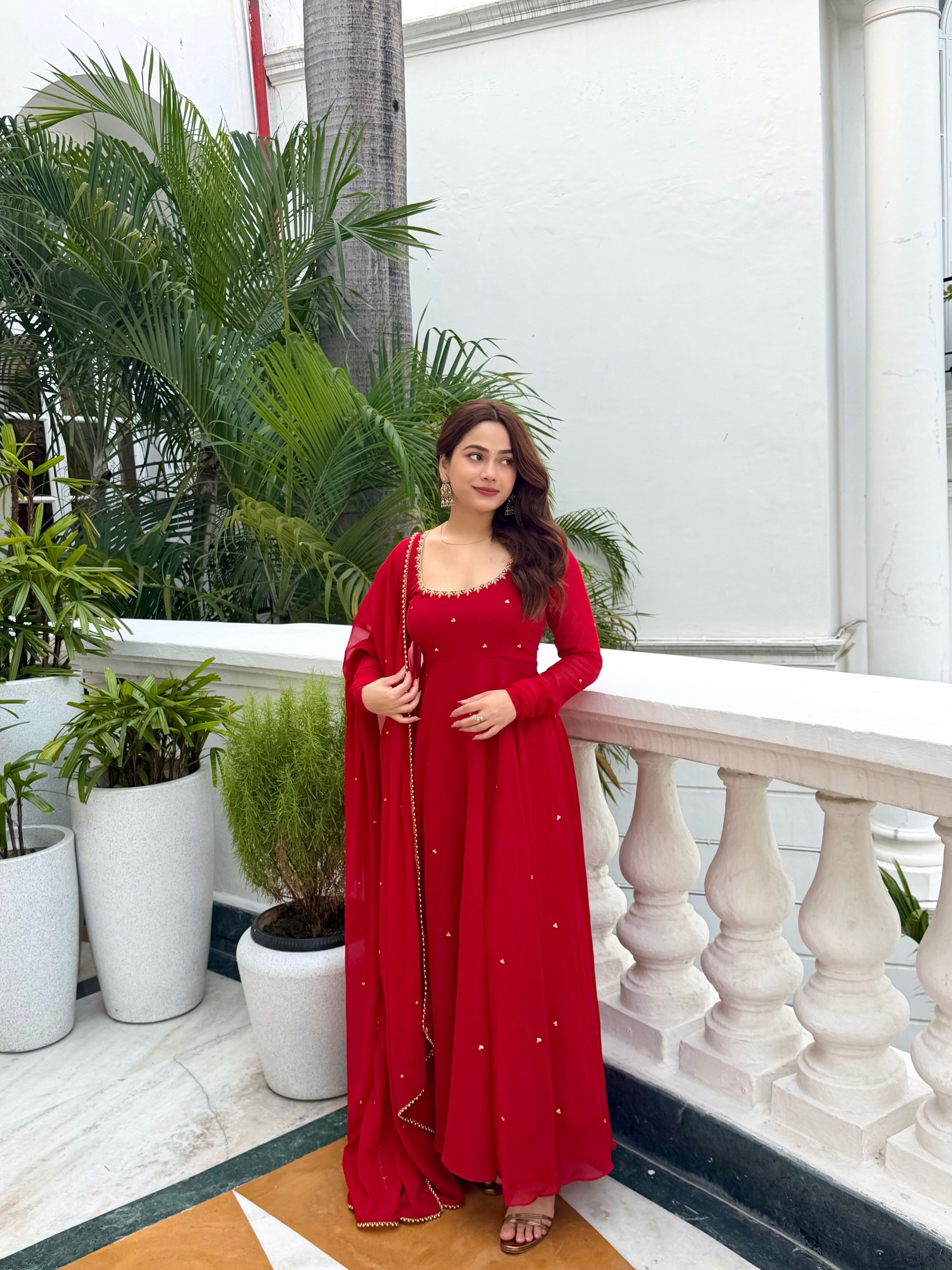 Red Premium Georgette Suit Set with Dupatta