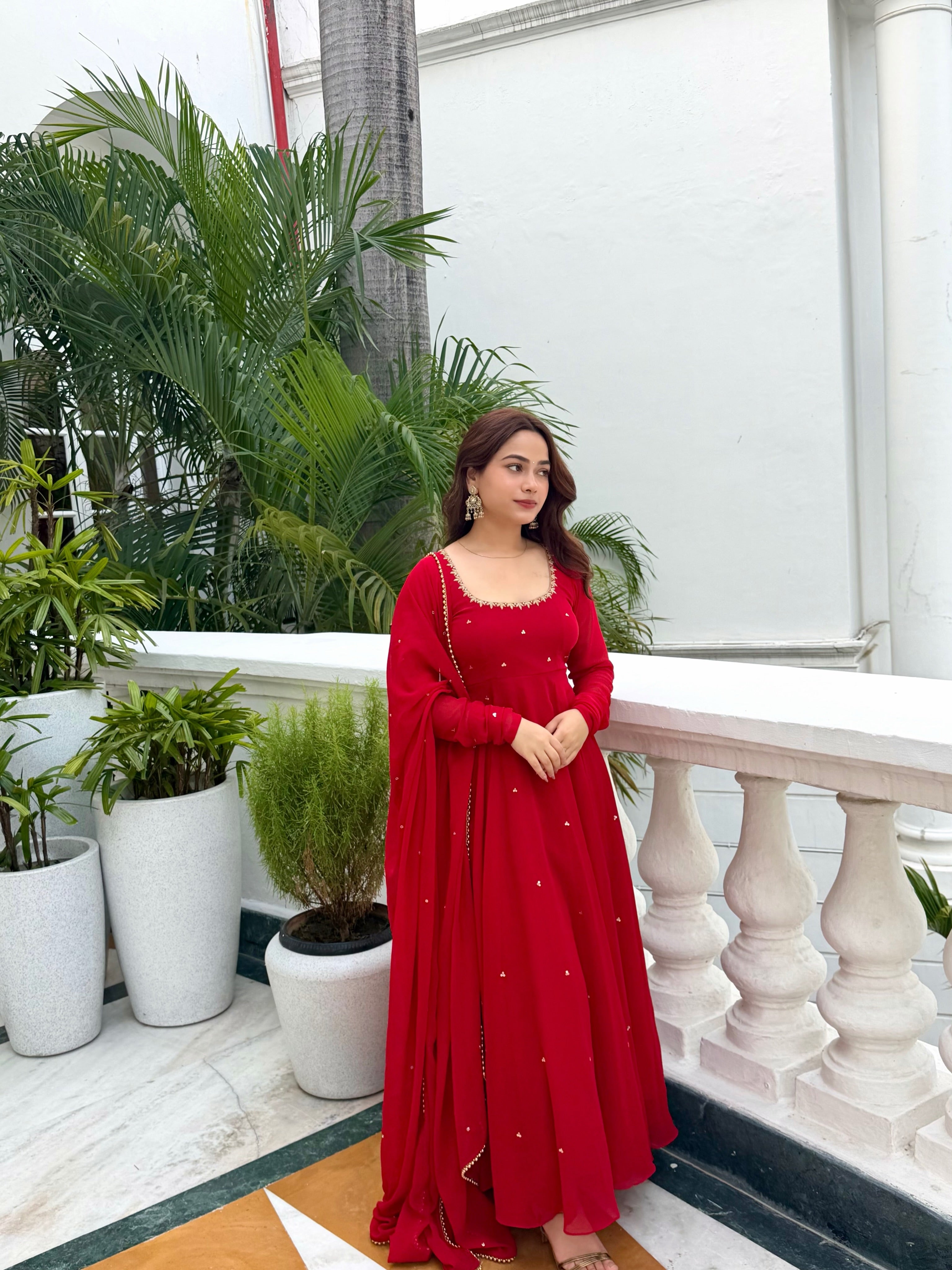 Red Premium Georgette Suit Set with Dupatta