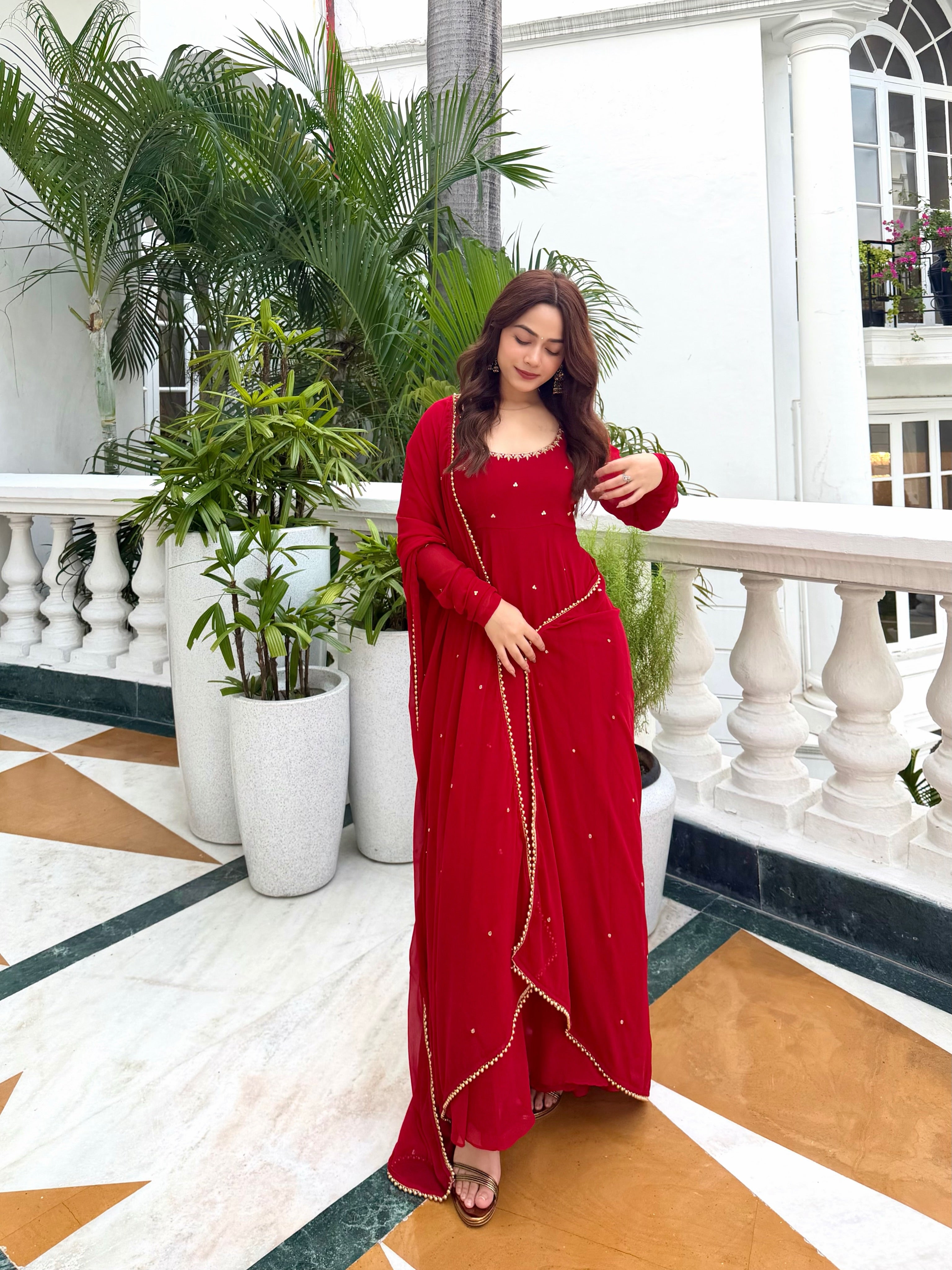 Red Premium Georgette Suit Set with Dupatta