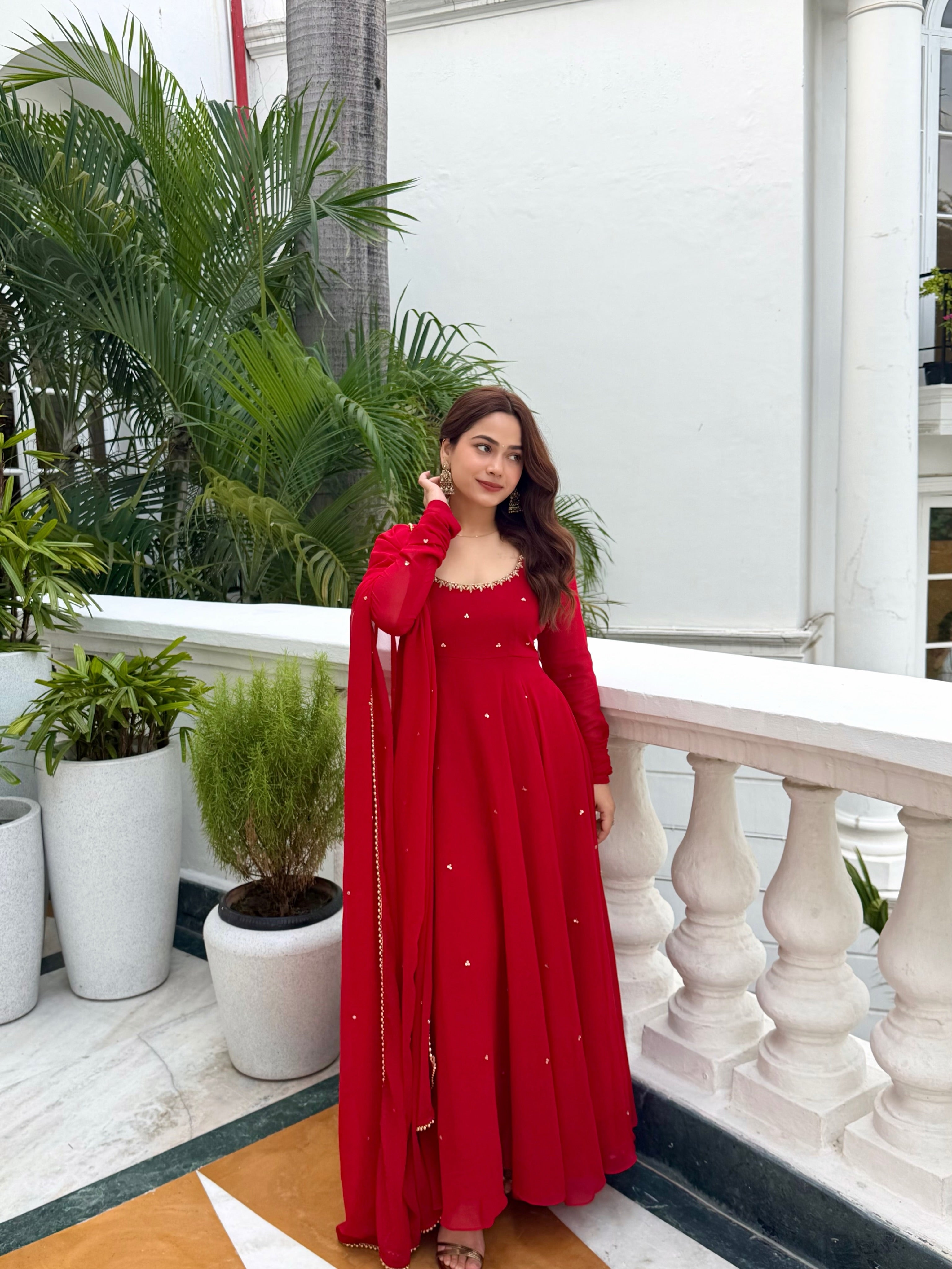Red Premium Georgette Suit Set with Dupatta