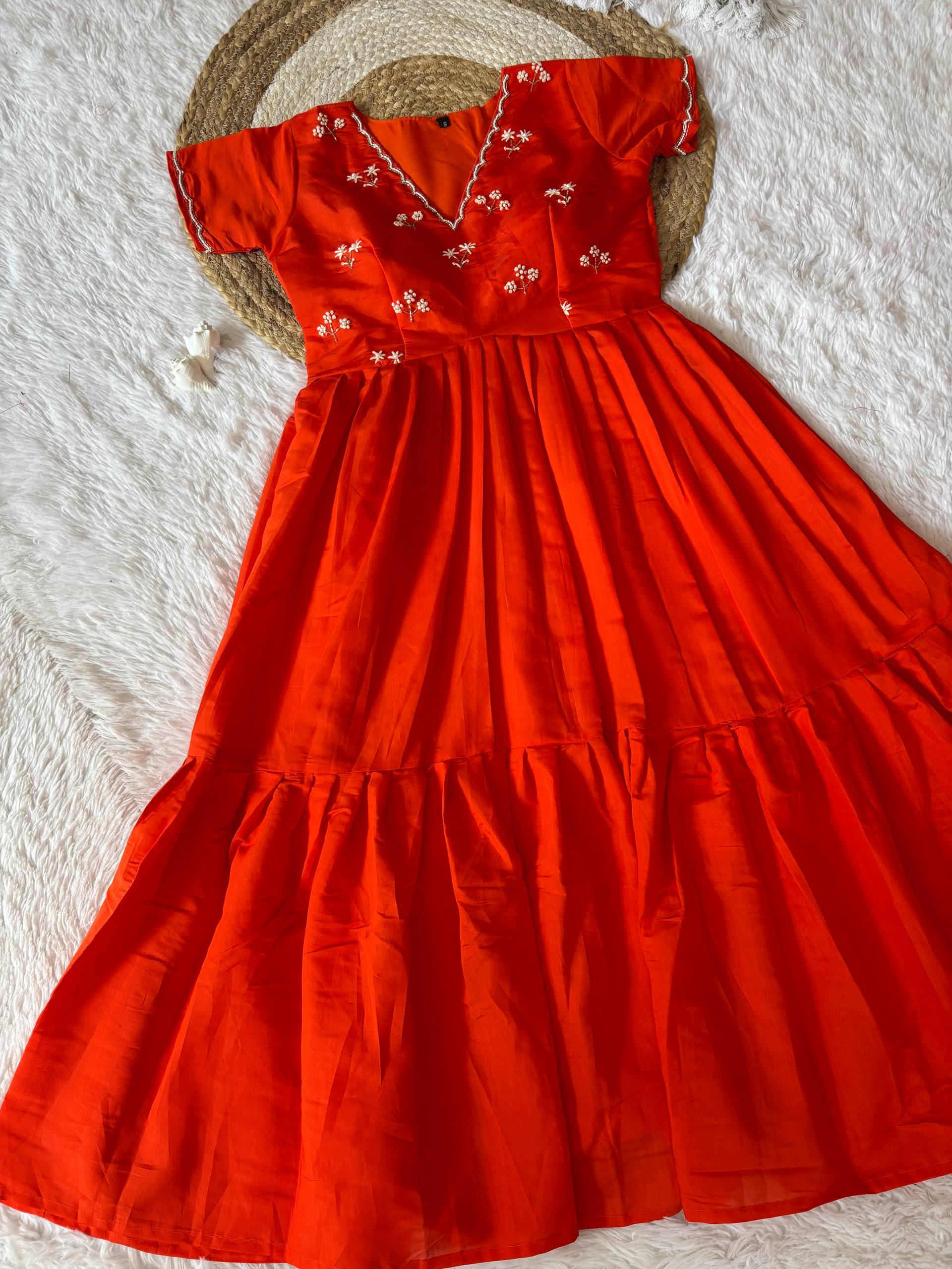 Designer Red Ethnic Gown for Women with Moti Kardana Hand Embroidery