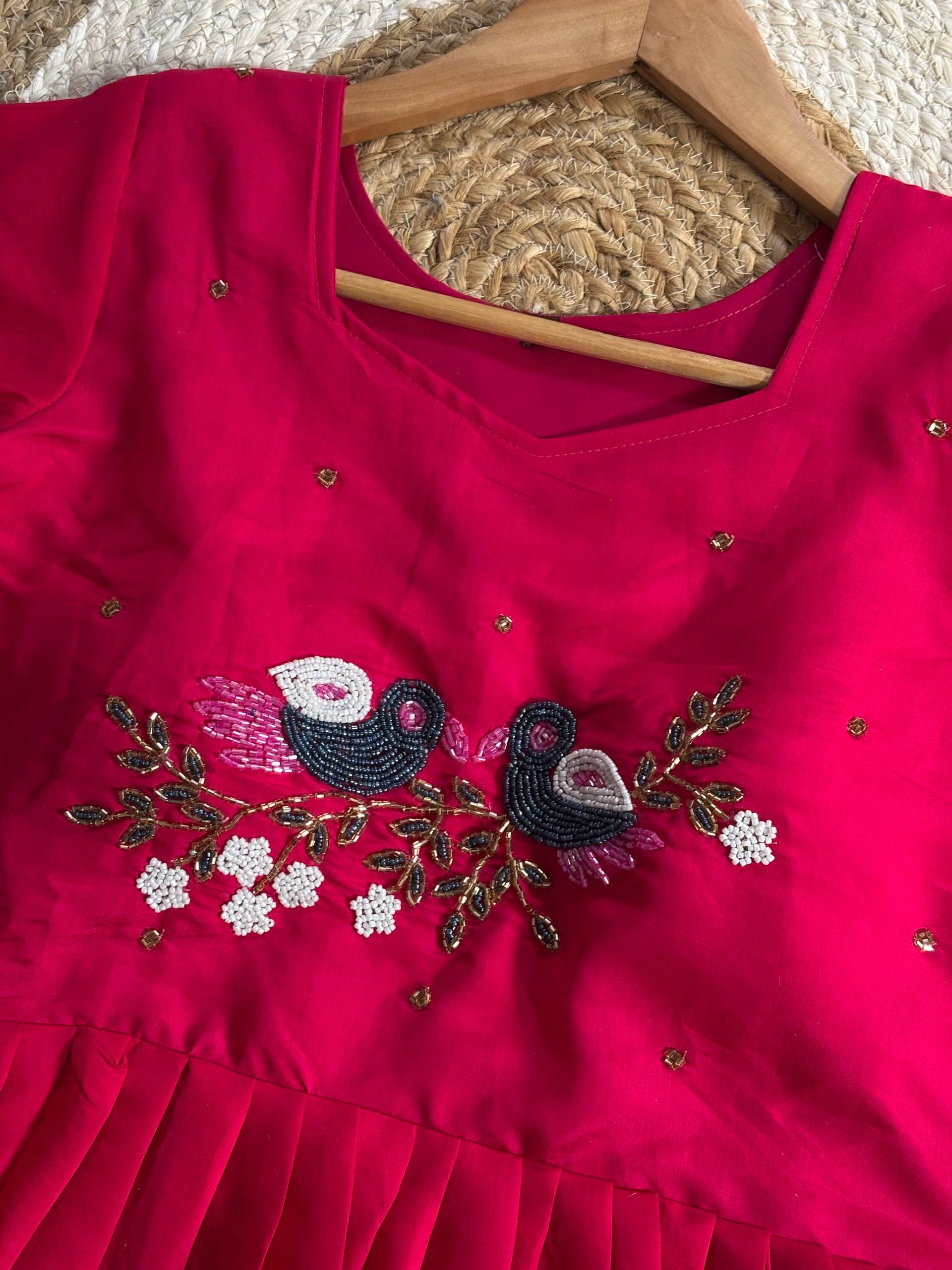 Elegant Roman Fabric Moti & Kardana Handwork Gown